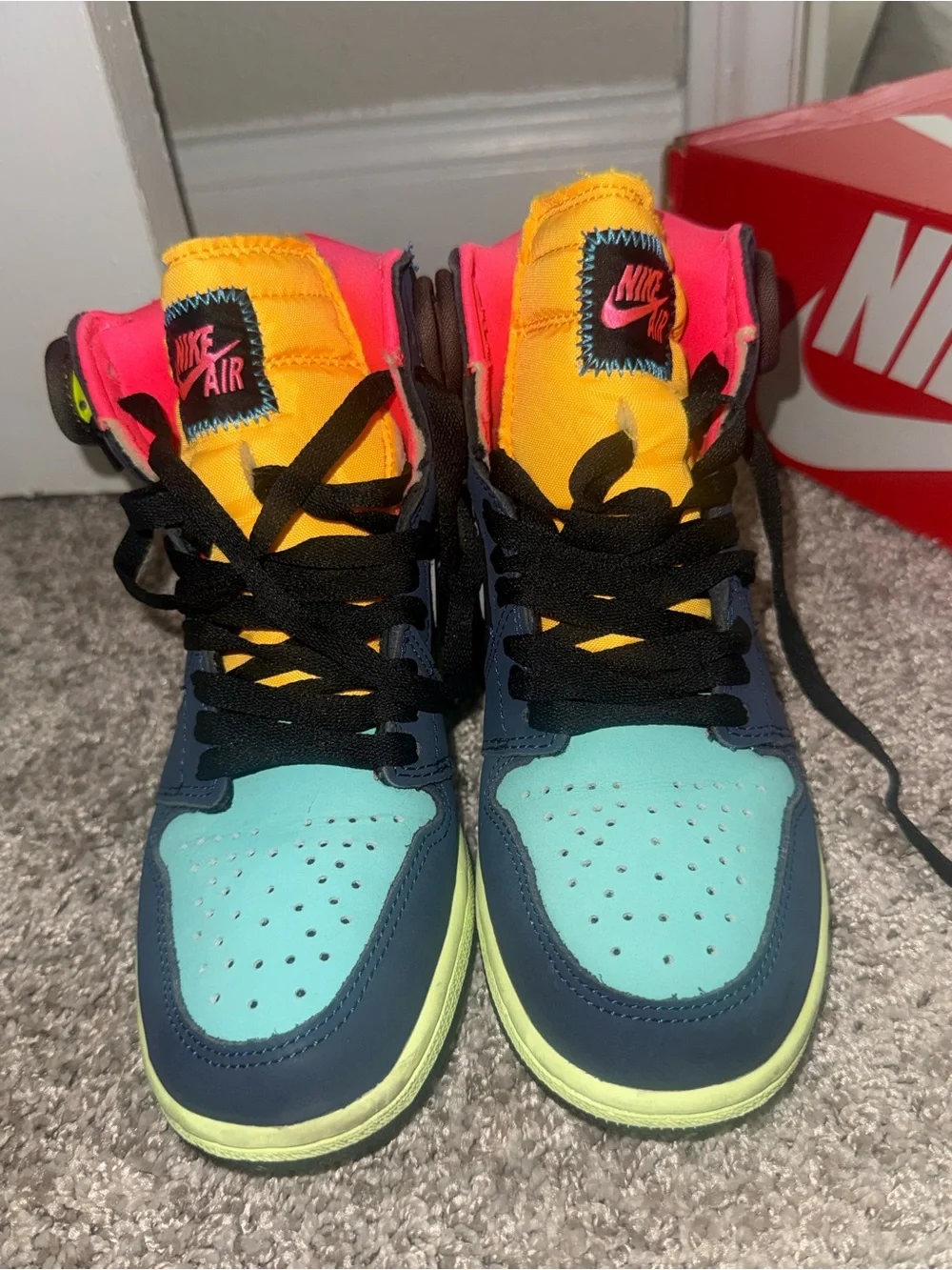 Nike Kids Multicolor High-Top Sneakers - Teal/Navy/Yellow/Pink